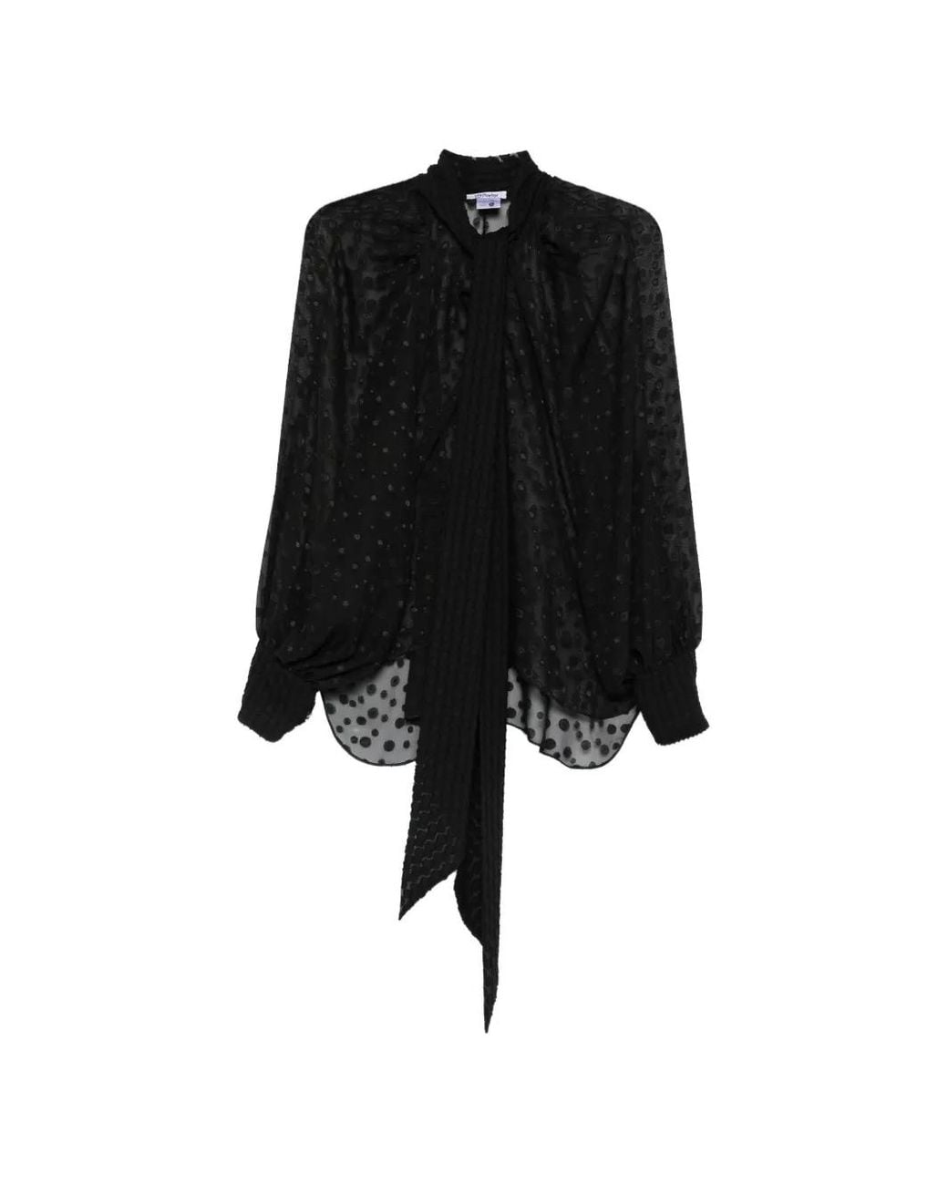 Parlor Black Pussy-Bow-Collar Blouse