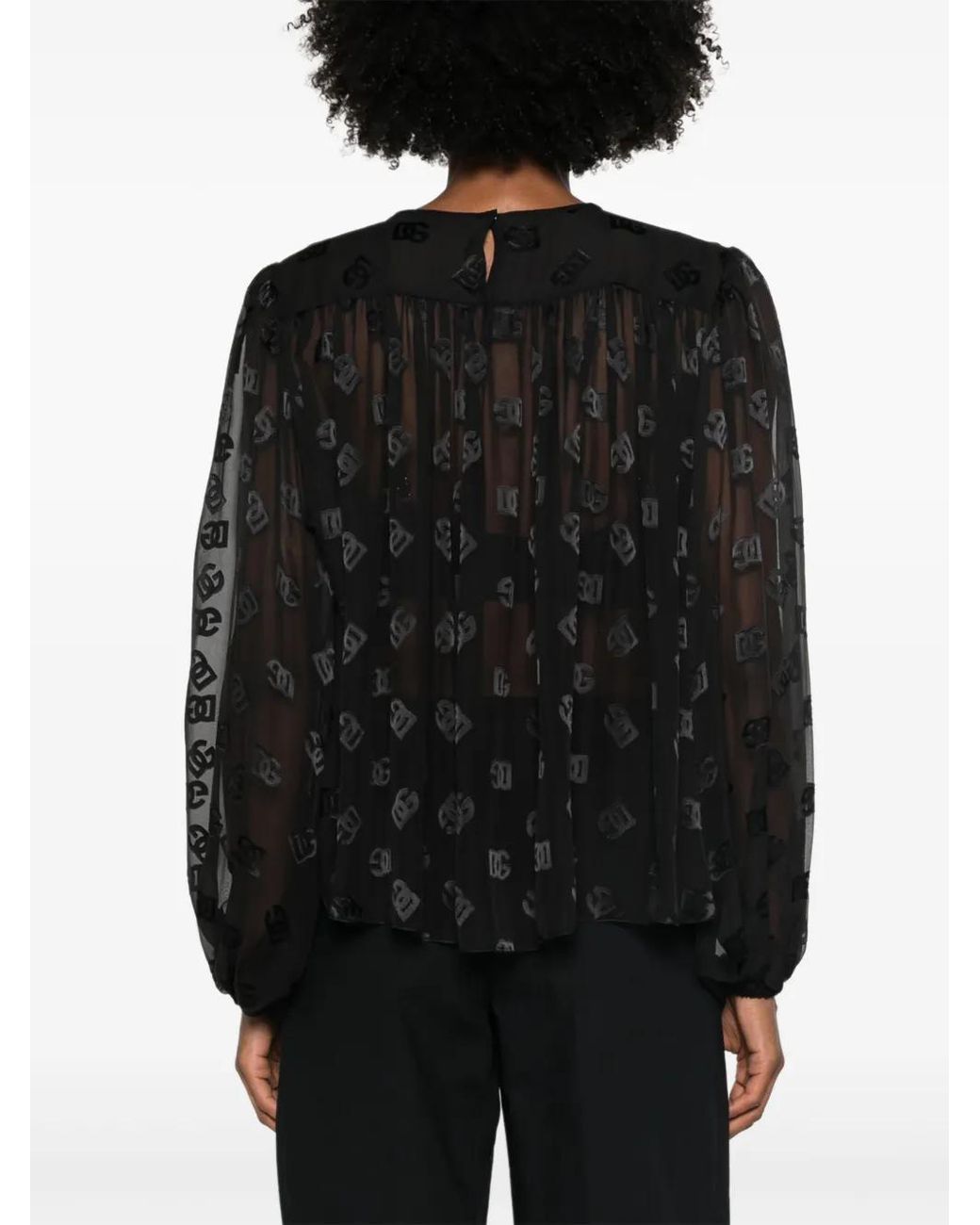Dolce & Gabbana Black Monogram-Dévore Blouse