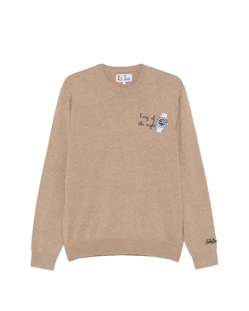 Mc2 Saint Barth Natural Embroidered Crew-Neck Sweater for men