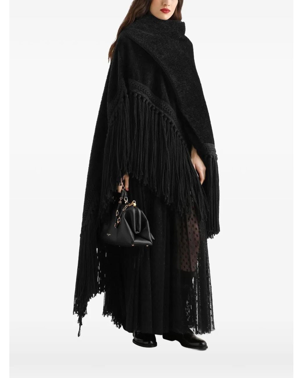 Dolce & Gabbana Black Fringed-Edge Cape