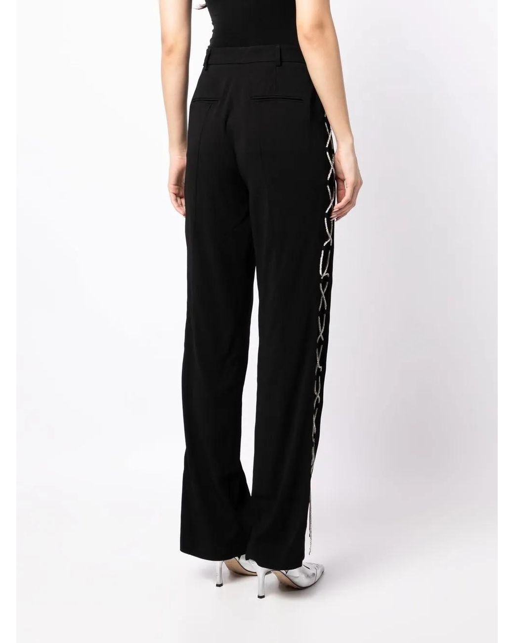GIUSEPPE DI MORABITO Black Lace-Up Detail Straight-Leg Trousers