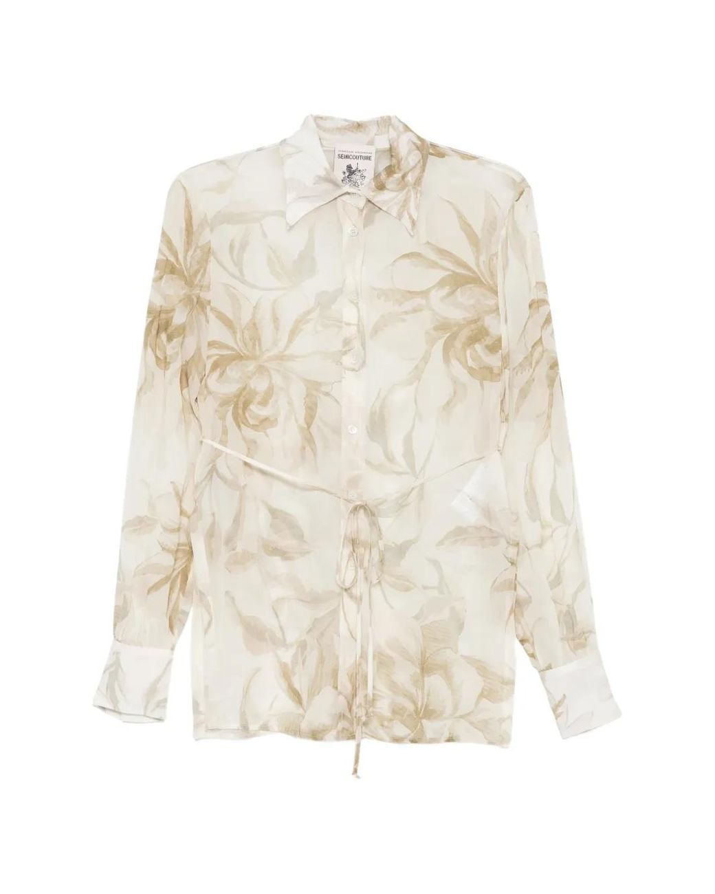 Semicouture White Floral Tie-Waist Shirt