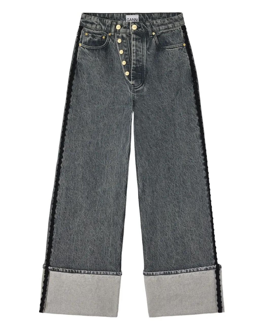 Ganni Gray Baggy Jeans With Double Fly