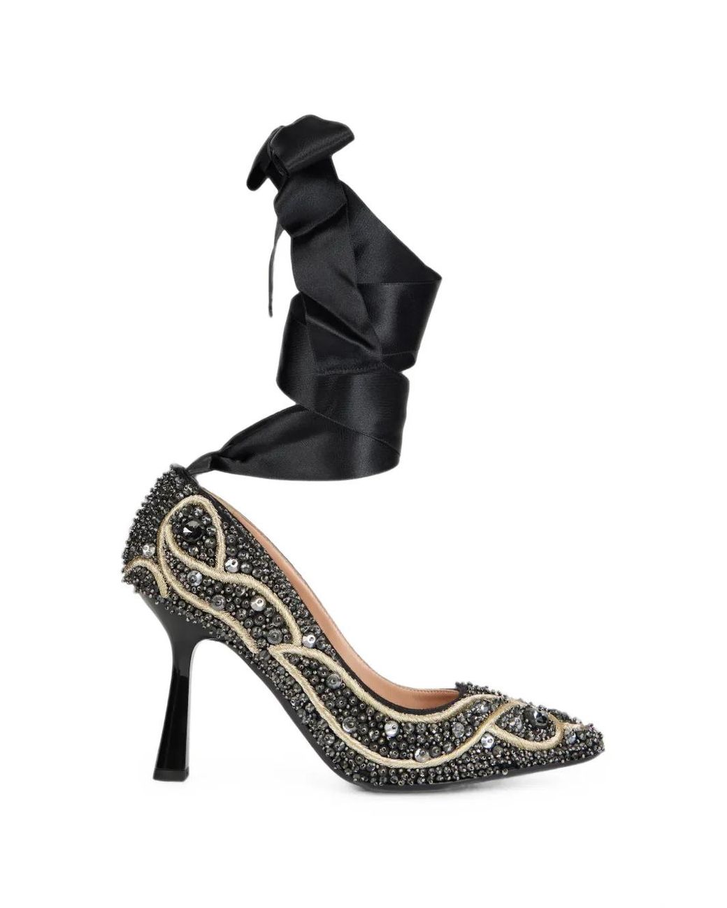 Alberta Ferretti White Bead-Embellished Ankle-Tie Pumps