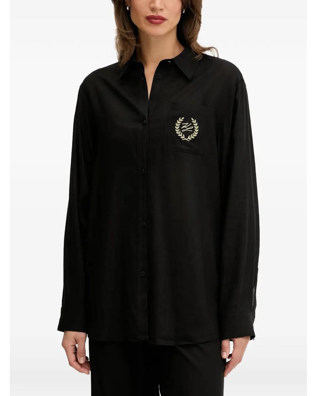 Karl Lagerfeld Black Long-Sleeved Crest Logo Shirt