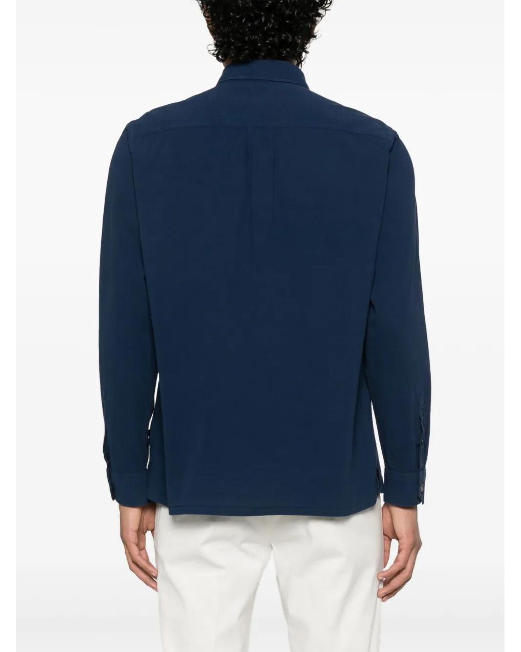 Paul Smith Blue Stretch-Cotton Seersucker Shirt for men