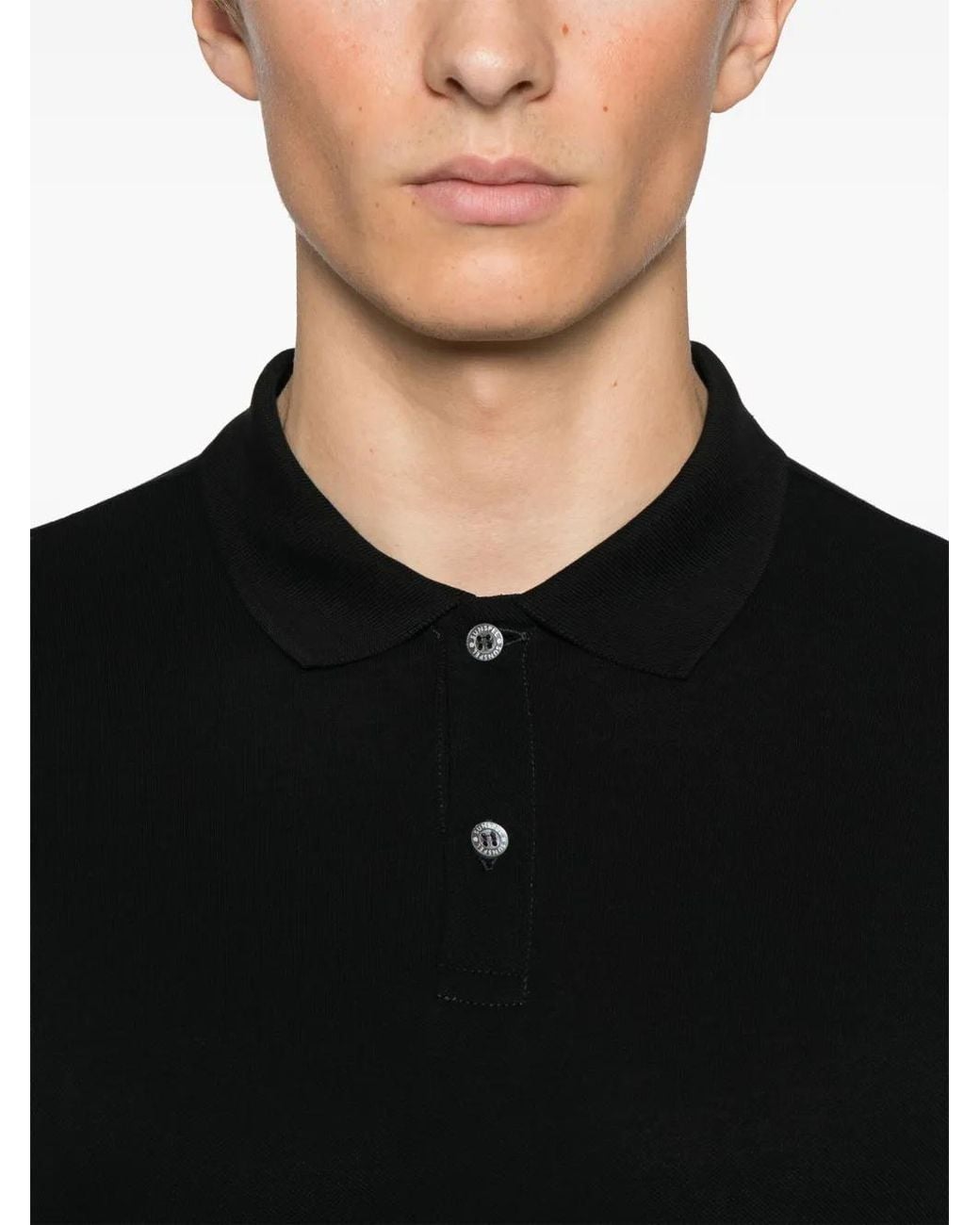Sunspel Black Piqué Long-Sleeves Polo Shirt for men