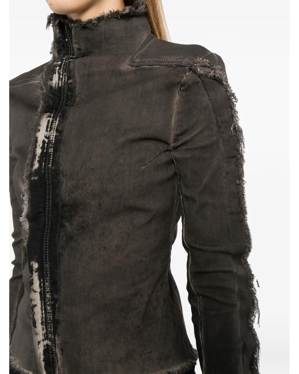 Rick Owens Black Frayed-Edge Denim Jacket
