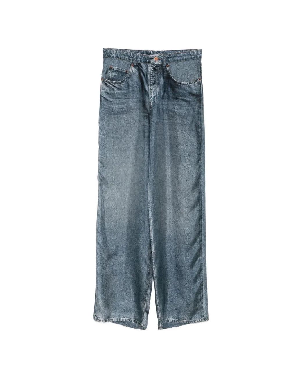 Pierre Louis Mascia Blue Aloe Denim-Print Silk Trousers