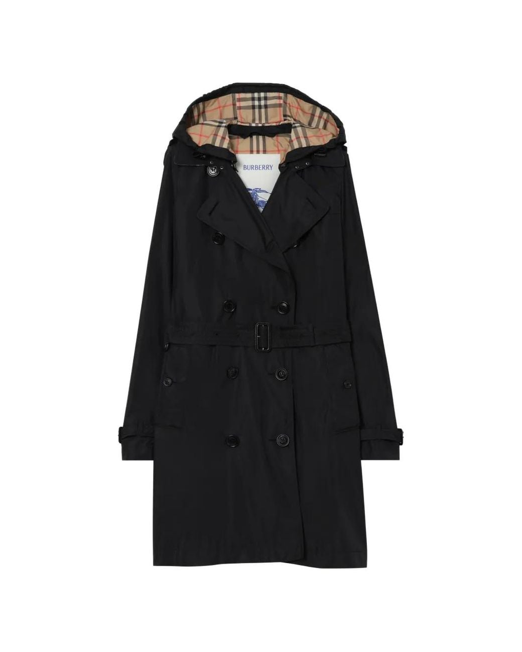 Burberry Black Mid-Length Nylon Kensington Hooded Trench Coat