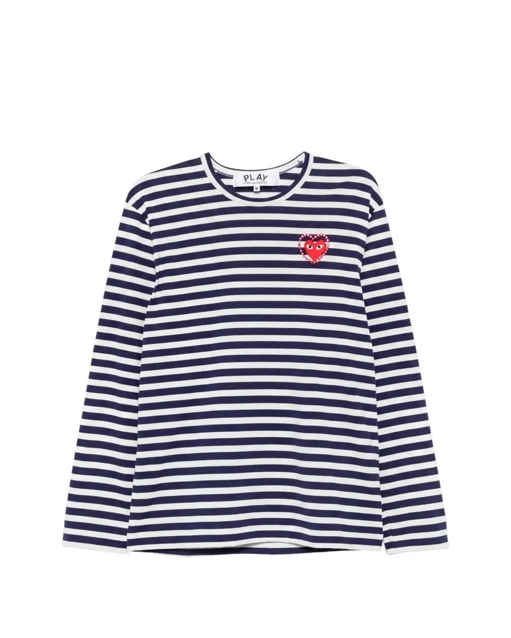 Comme des Garçons Blue Striped Heart-Patch Long-Sleeve T-Shirt for men