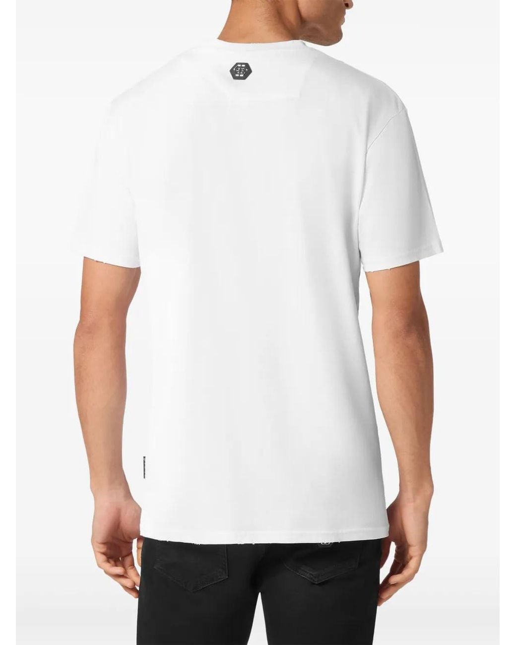 Philipp Plein White Jersey T-Shirt Round Neck Ss Strass Cars Racing for men