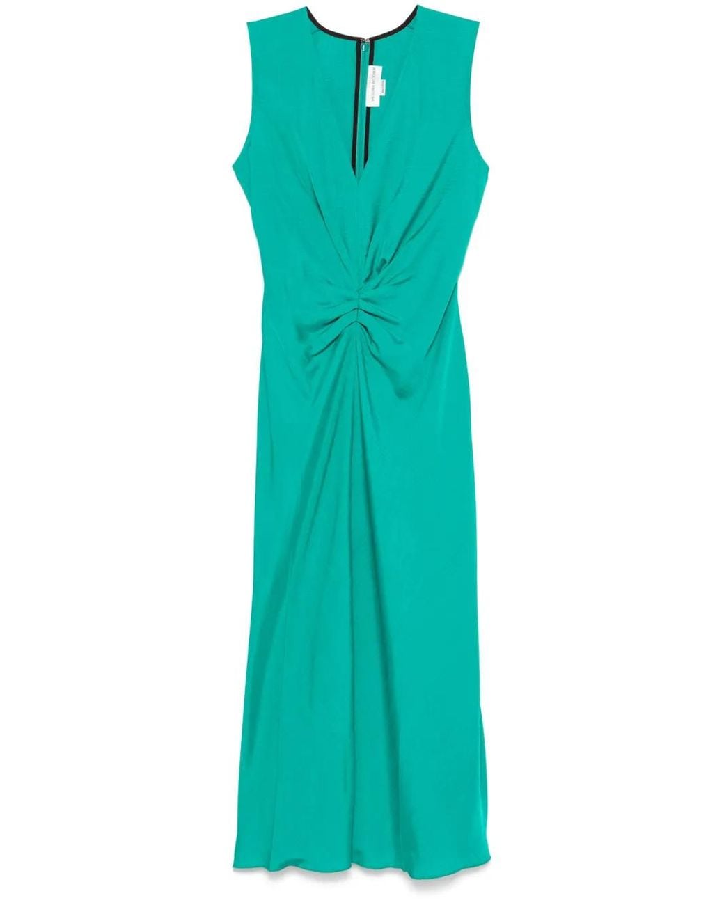 Victoria Beckham Green Sleeveless Gathered Midi Dress