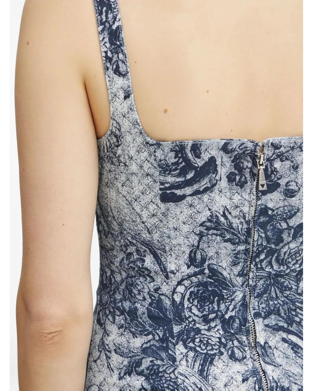 Guess Blue Square-Neck Printed Mini Dress