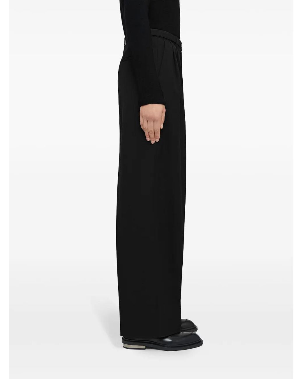 Jil Sander Black Long Relaxed Wide Leg Pleated Pant Clothing