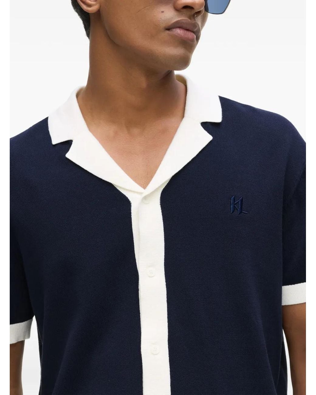 Karl Lagerfeld Blue Buttoned Resort Polo Shirt for men