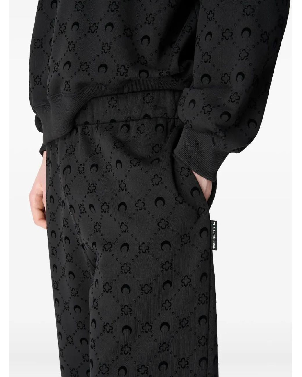 MARINE SERRE Black Moonogram Flocked Fleece Sweatshirt