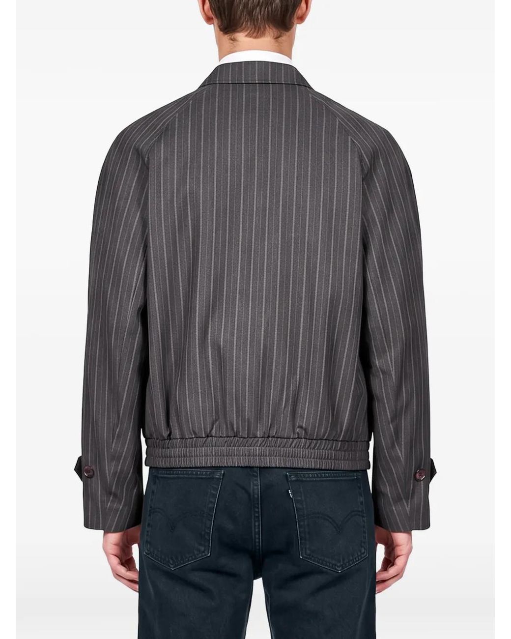 Magliano Gray Pinstripe-Pattern Belted Jacket for men