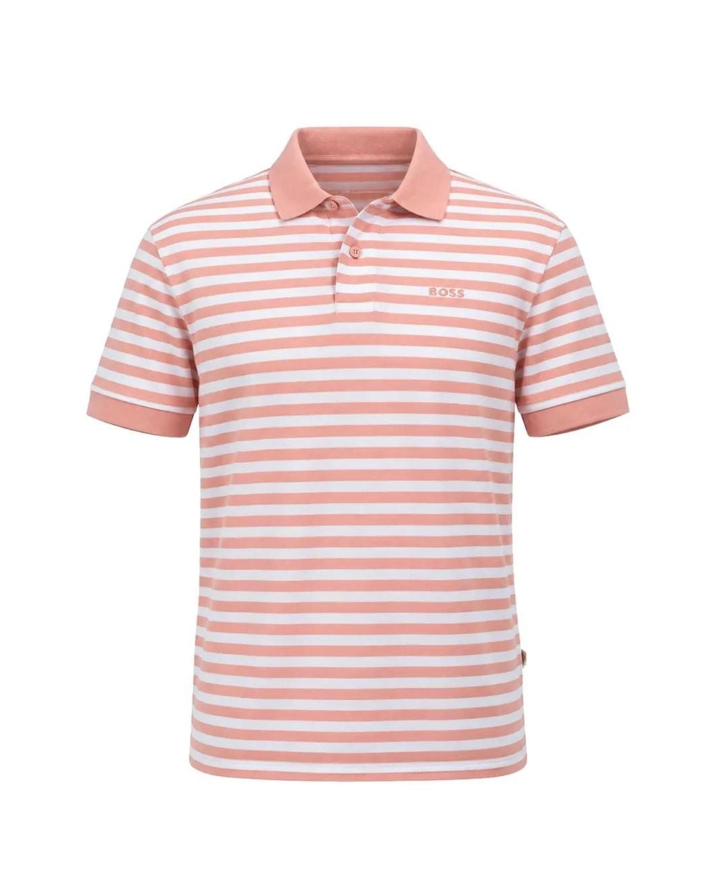 Boss Pink Striped Cotton Polo Shirt for men