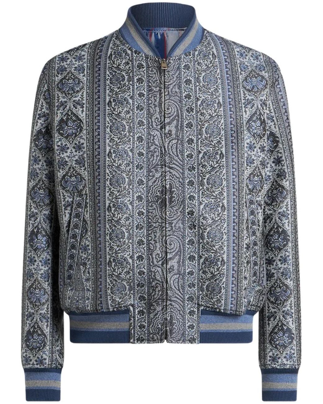 Etro Blue Floral Jacquard Bomber Jacket for men