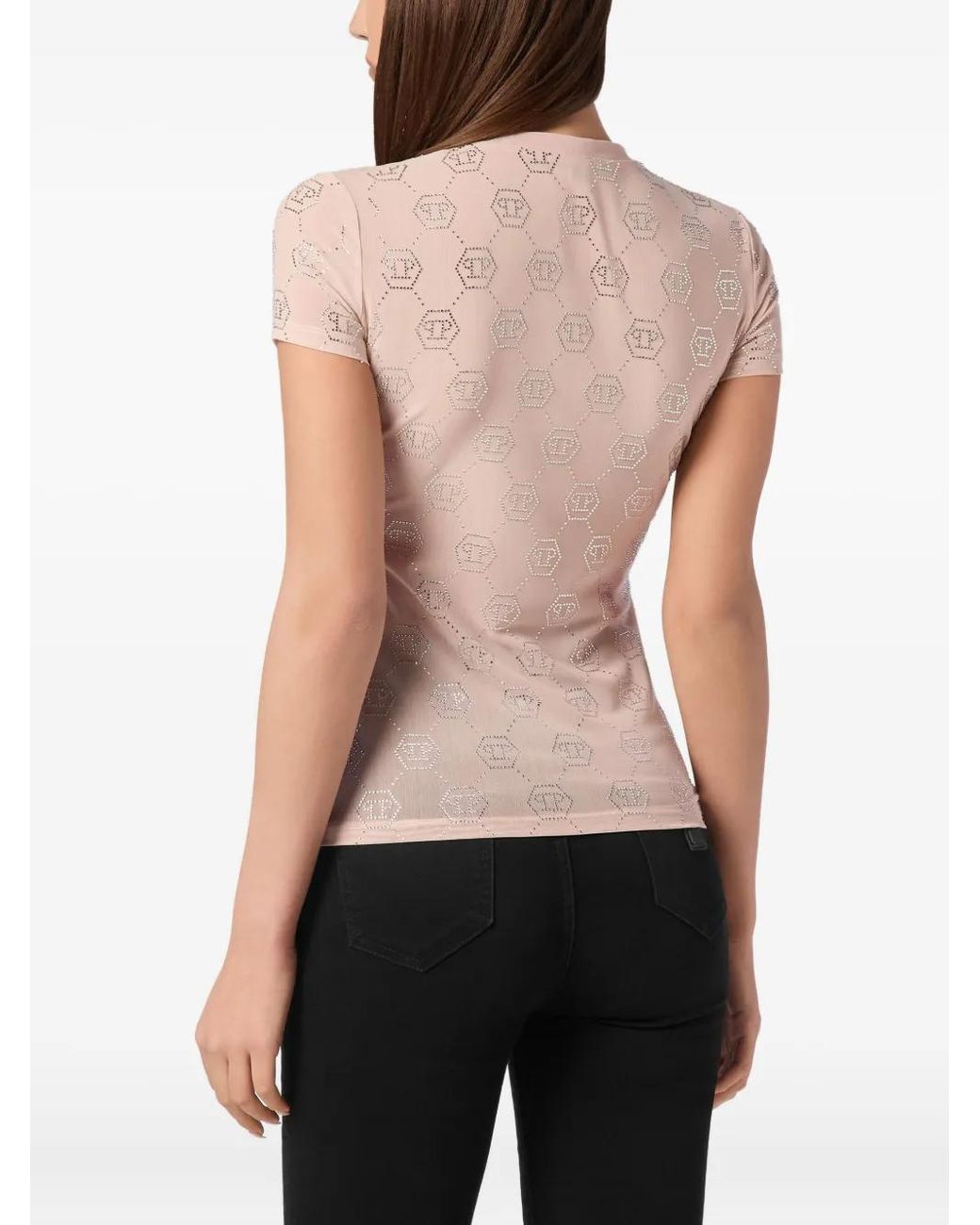 Philipp Plein Pink Pure Monogram Strass T-Shirt