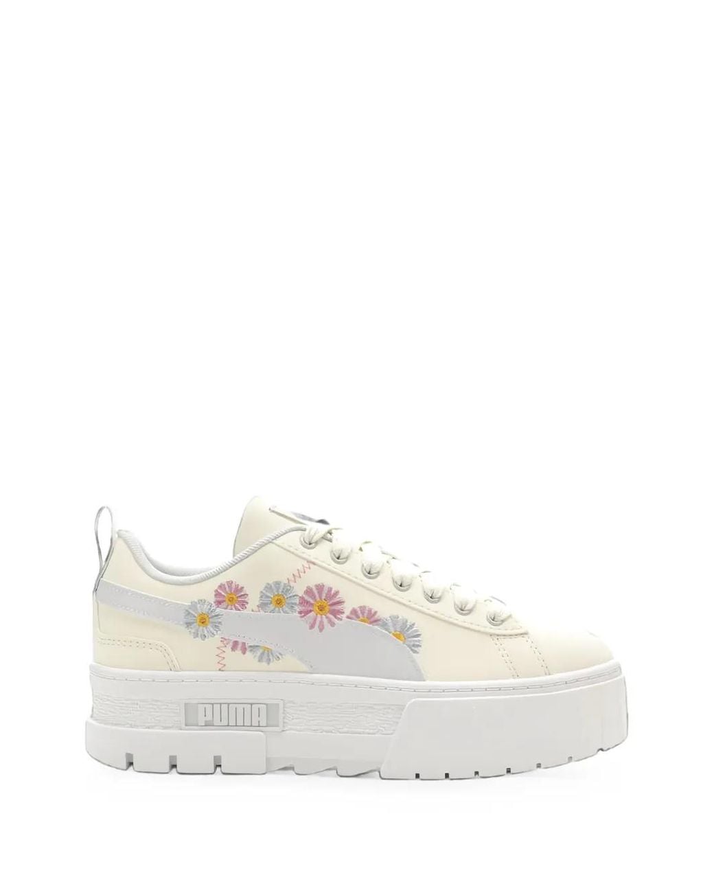 PUMA White Mayze Floral-Embroidered Sneakers