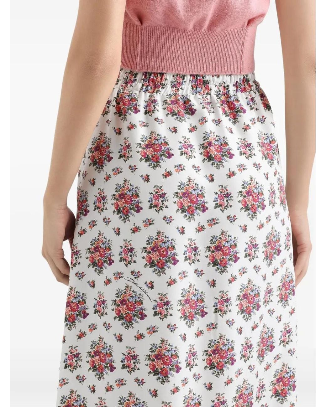 Dolce & Gabbana White Silk-Blend Floral Midi Skirt