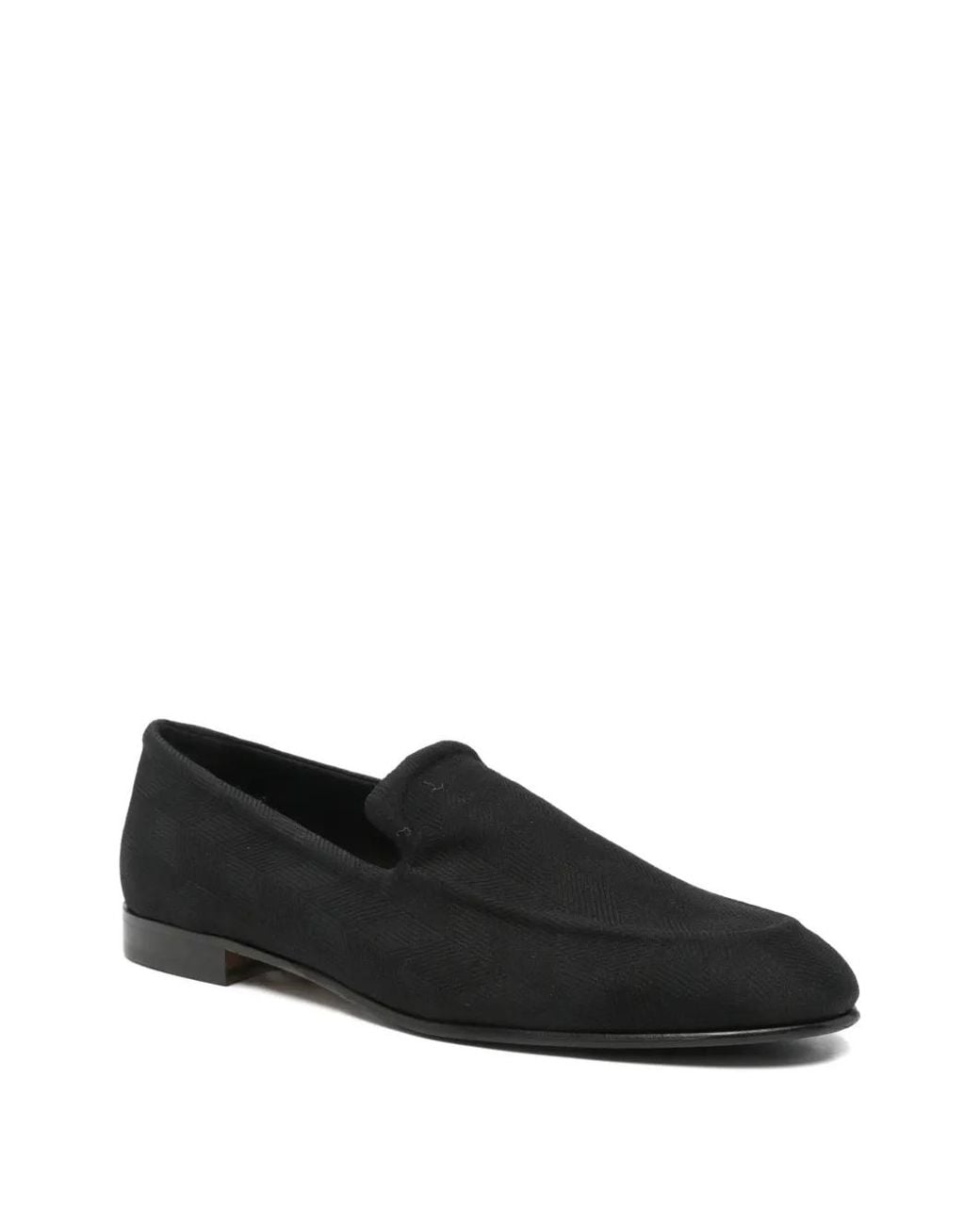 Canali Black Herringbone-Pattern Loafers for men