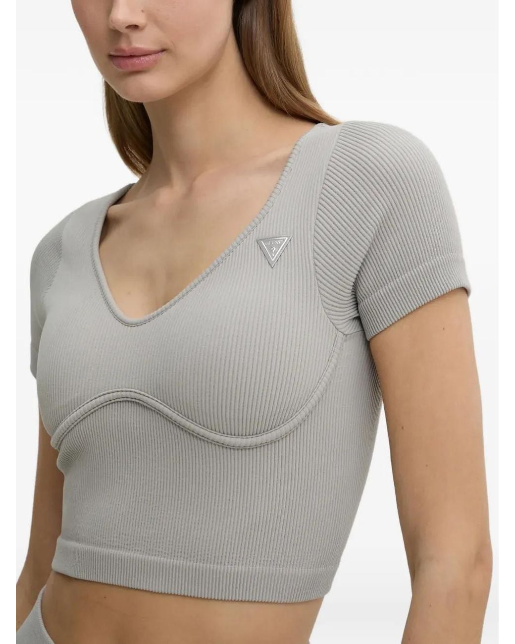 Guess Gray Martina Ribbed Cropped Top