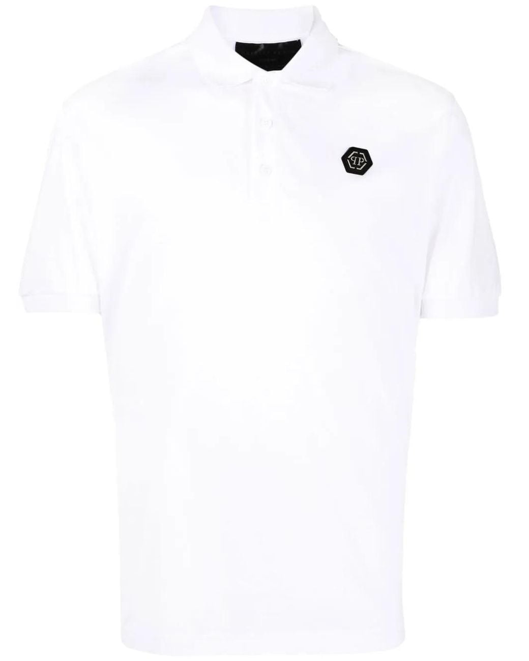 Philipp Plein White Logo-Plaque Polo Shirt for men