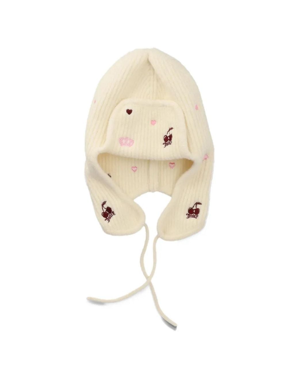 Juicy Couture White Embroidered Knitted Trapper Hat
