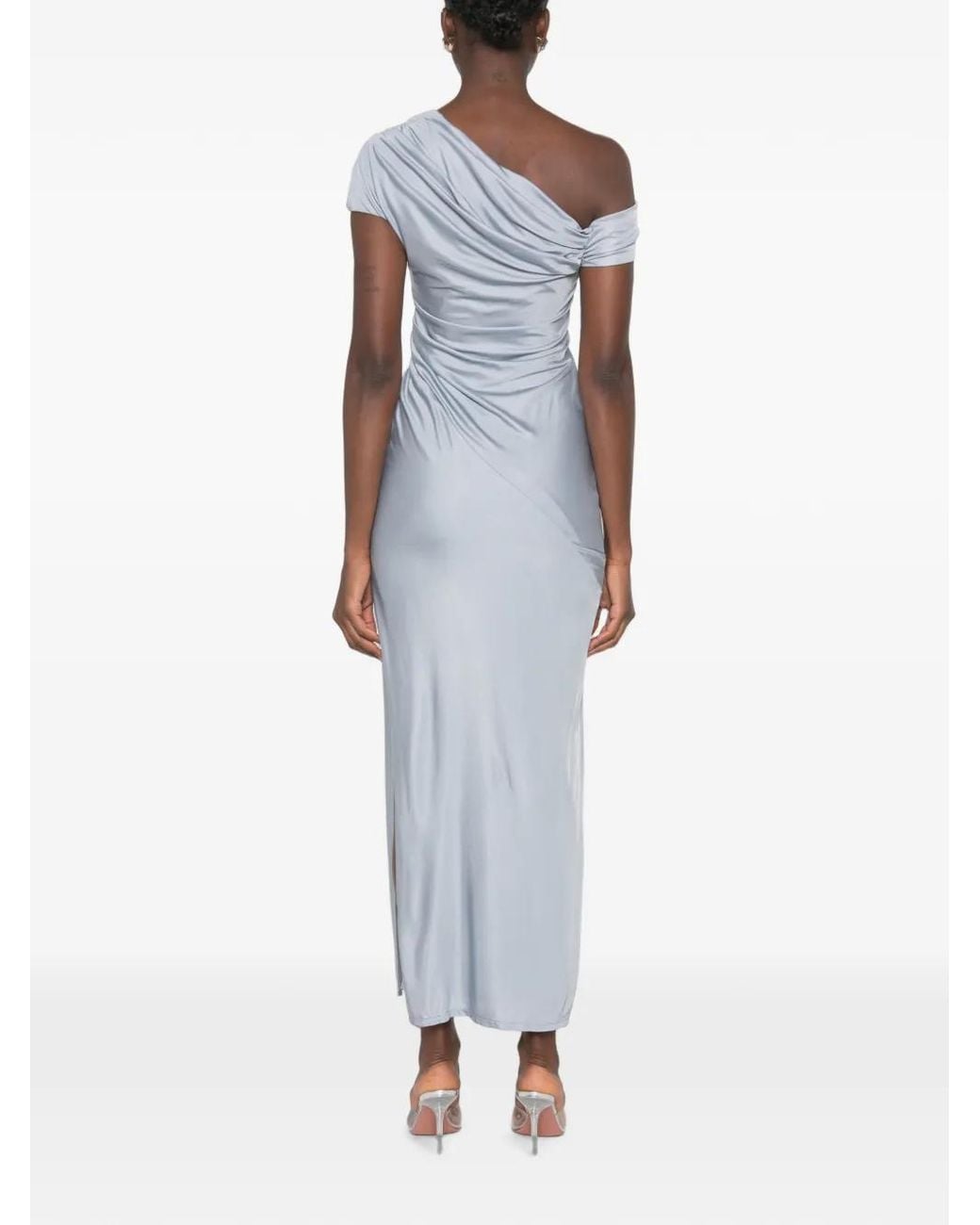 Galvan Blue Ruched Off-Shoulder Dress