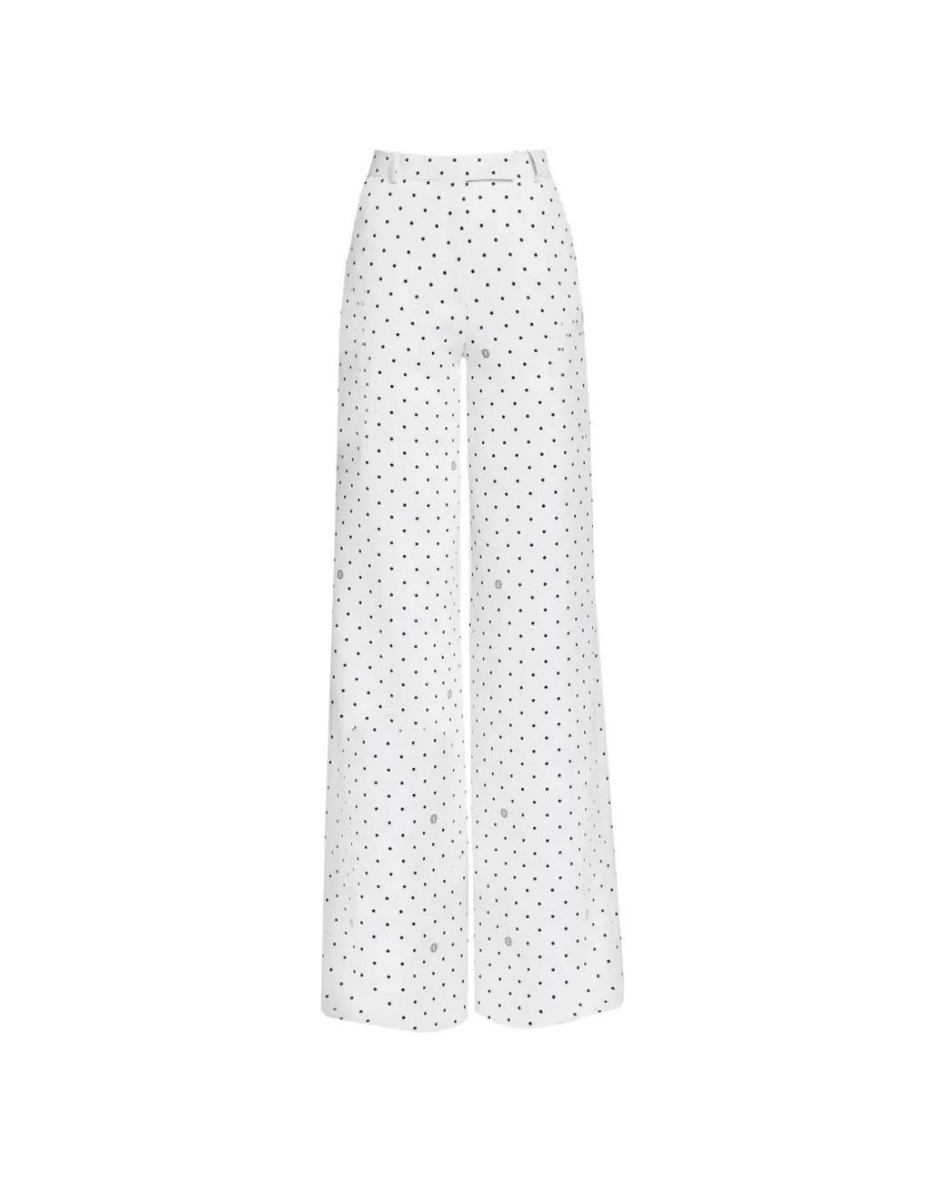 Elie Saab White Cady Polka-Dot Palazzo Pants
