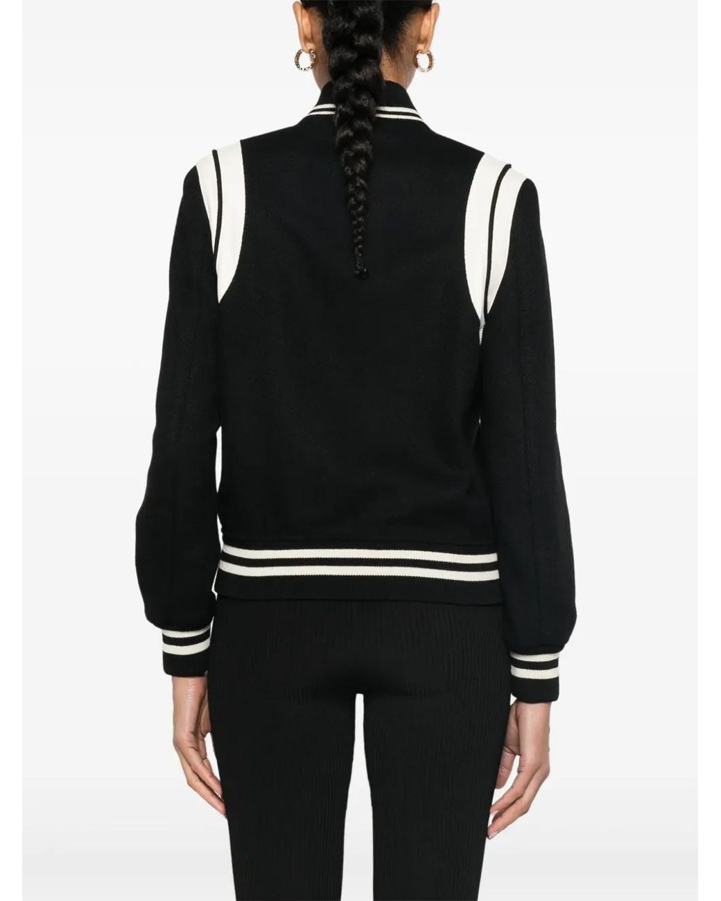 Saint Laurent Black Wool Blend Ribbed Trim Bomber Jacket