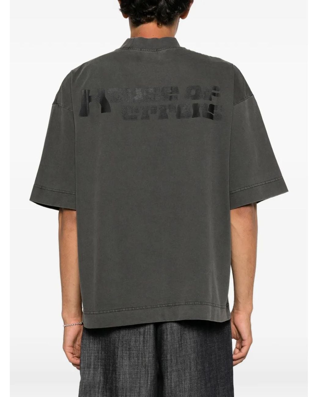 House of Errors Black Graphic-Print High-Neck T-Shirt for men