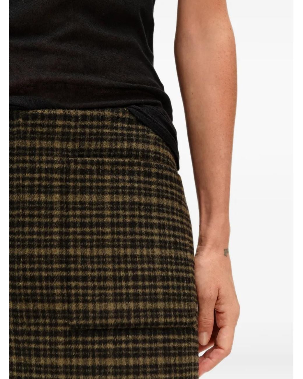 Bimba Y Lola Black Faded Khaki Double-Face Checked Midi Skirt