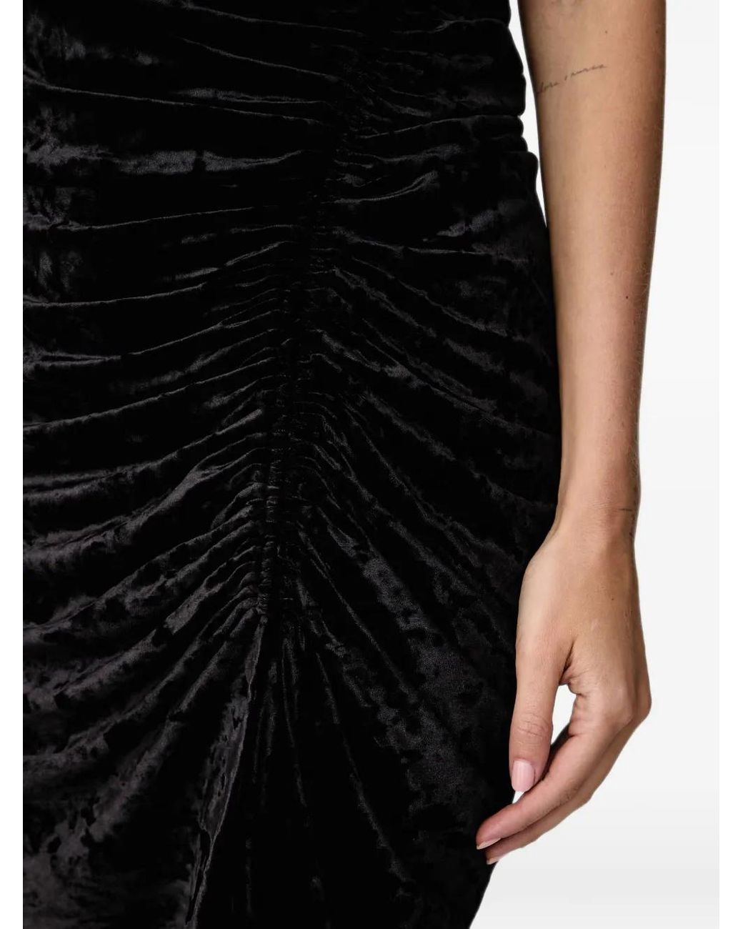 DKNY Black Ruched Crushed-Velvet Midi Dress