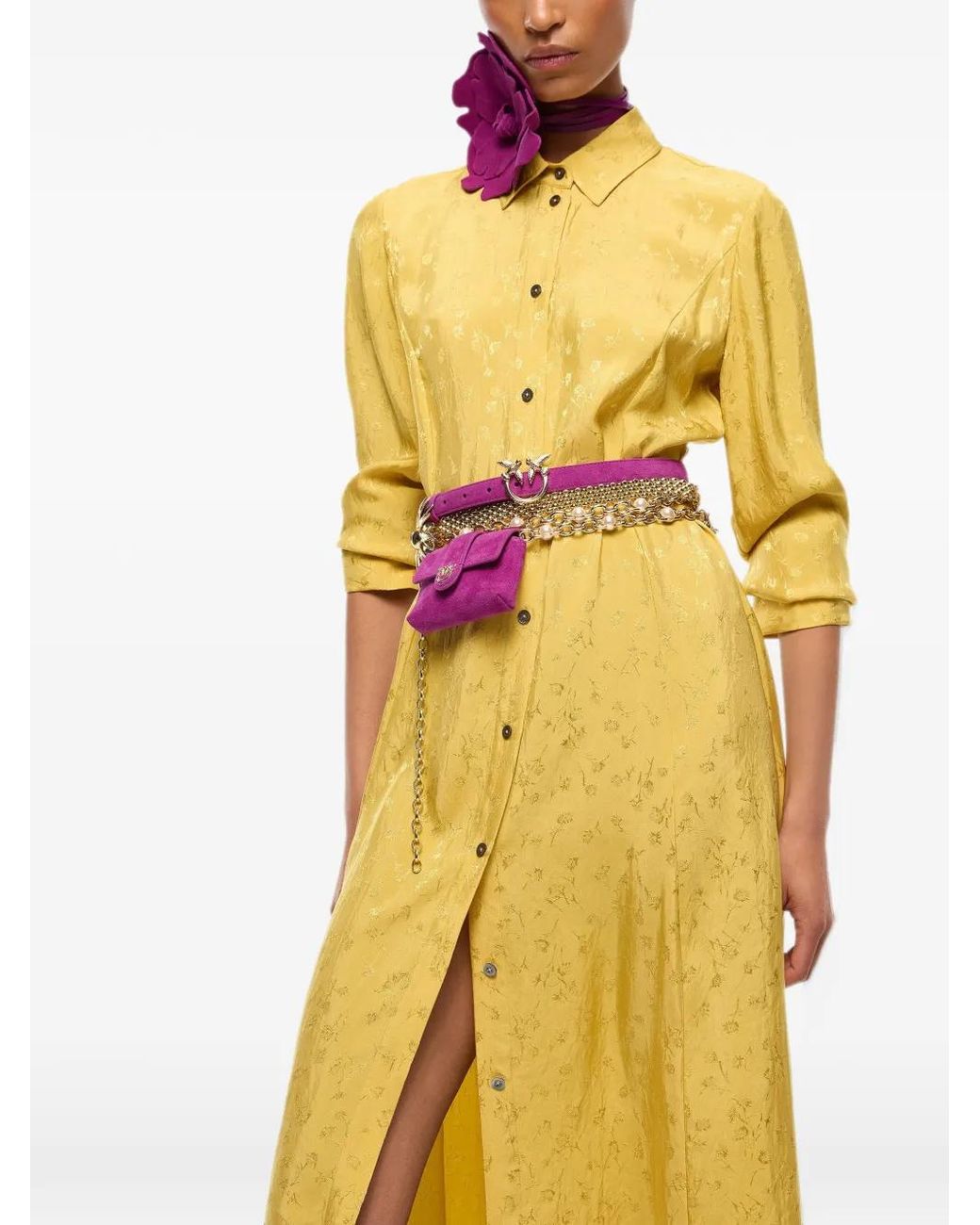 Pinko Yellow Long Shirt Dress With Belt