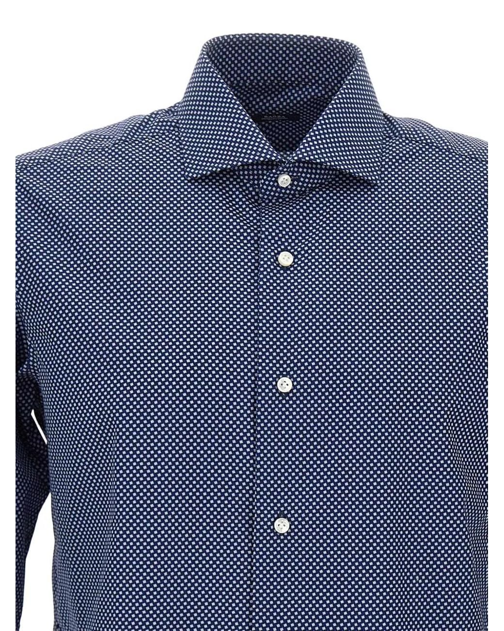 Barba Napoli Blue Polka Dot-Print Shirt for men