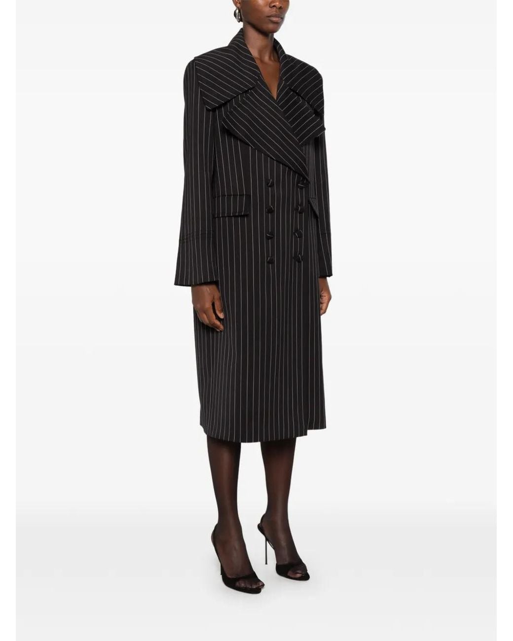 Dondup Black Pinstripe-Pattern Double-Breasted Coat