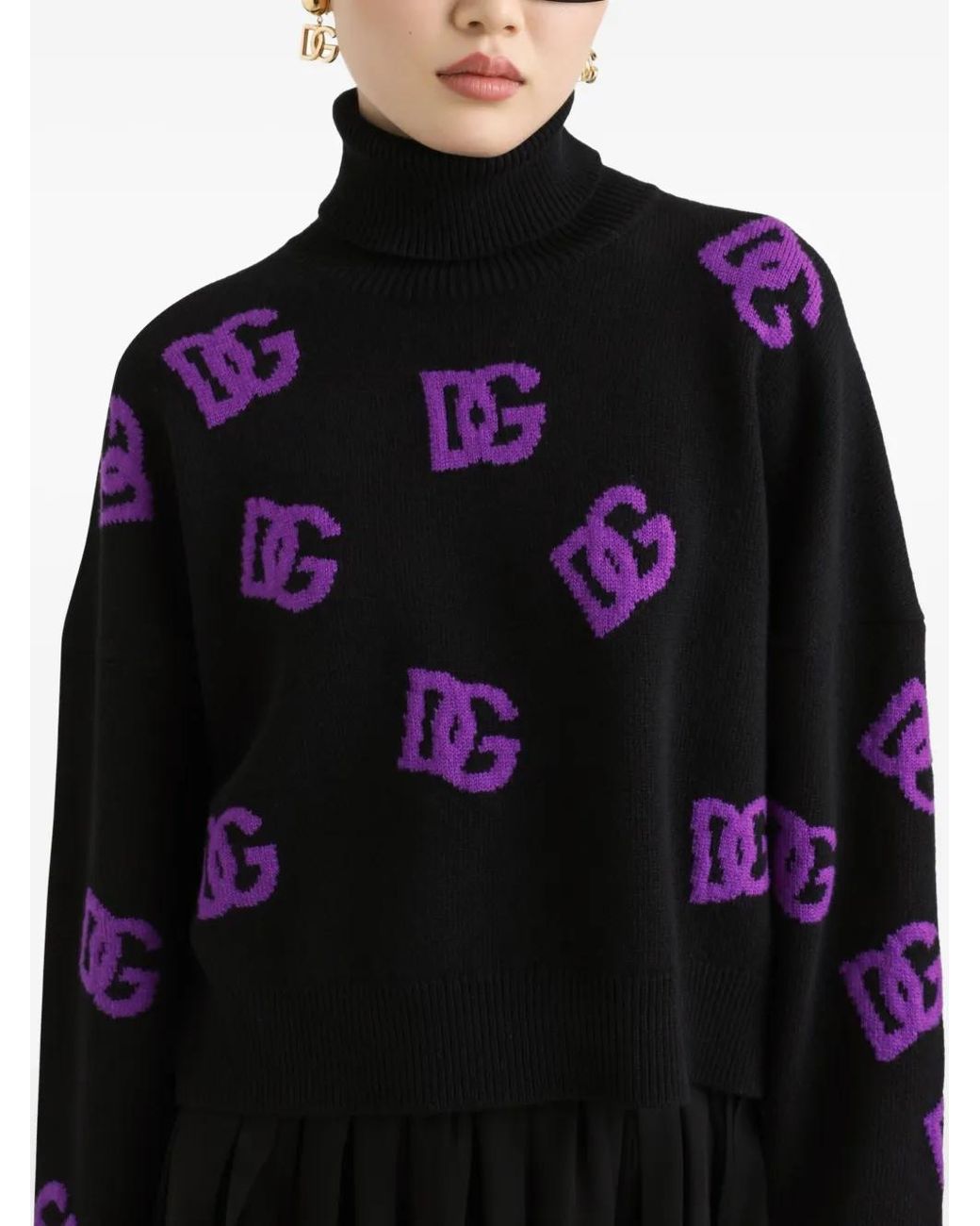 Dolce & Gabbana Black Roll Neck Logo Sweater