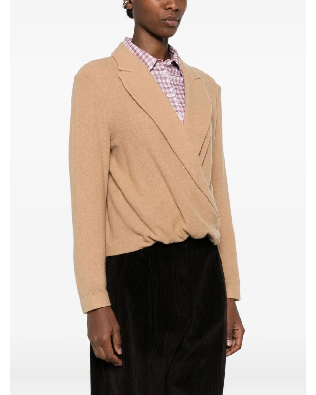 R13 Natural Twisted Lapel Top