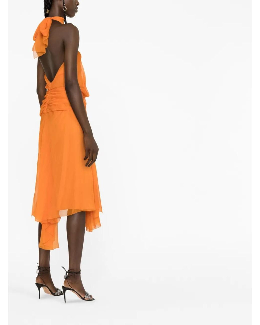 Alberta Ferretti Orange Halterneck Draped Dress