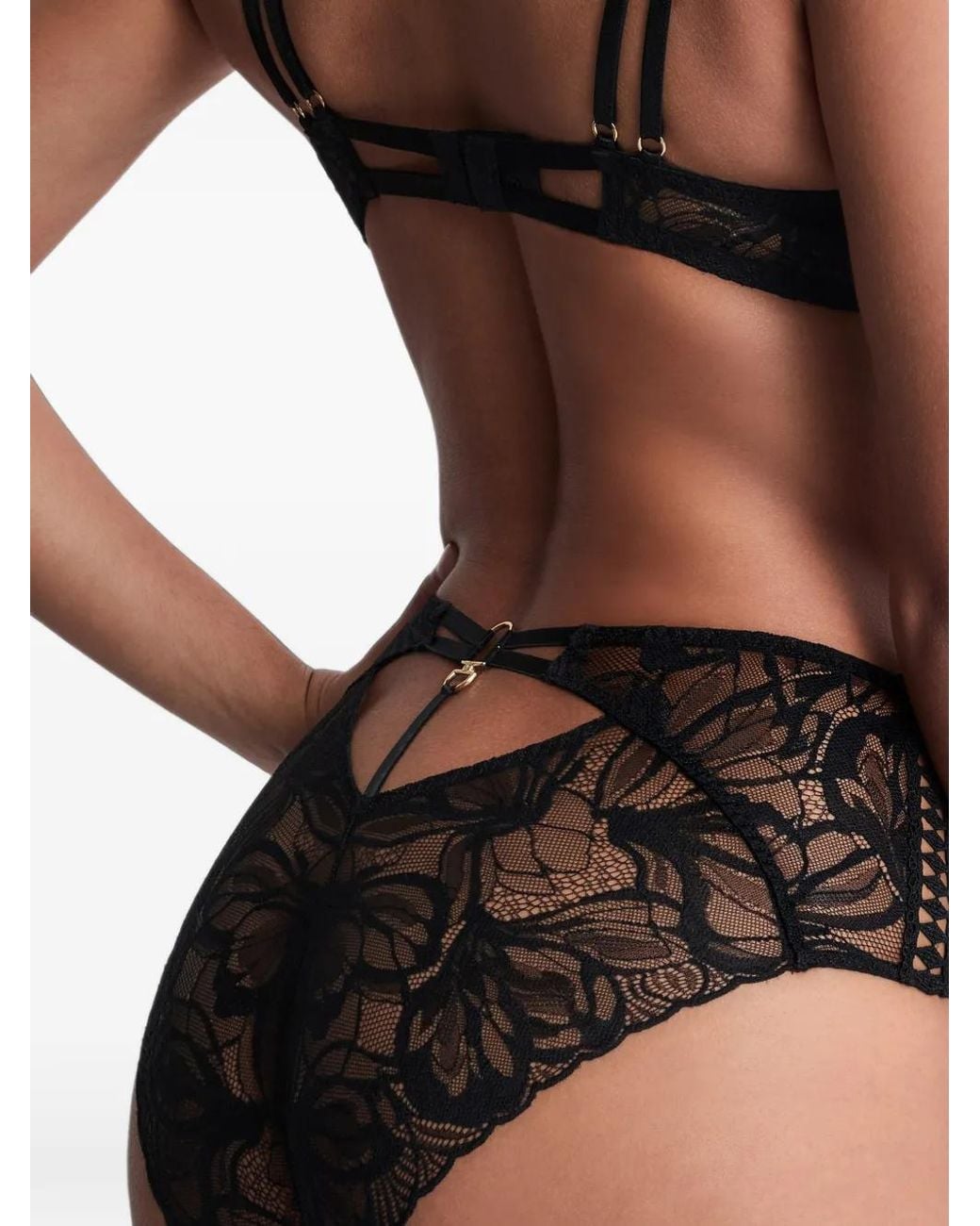 Aubade Black After Hours High-Waist Lace-Embroidered Briefs