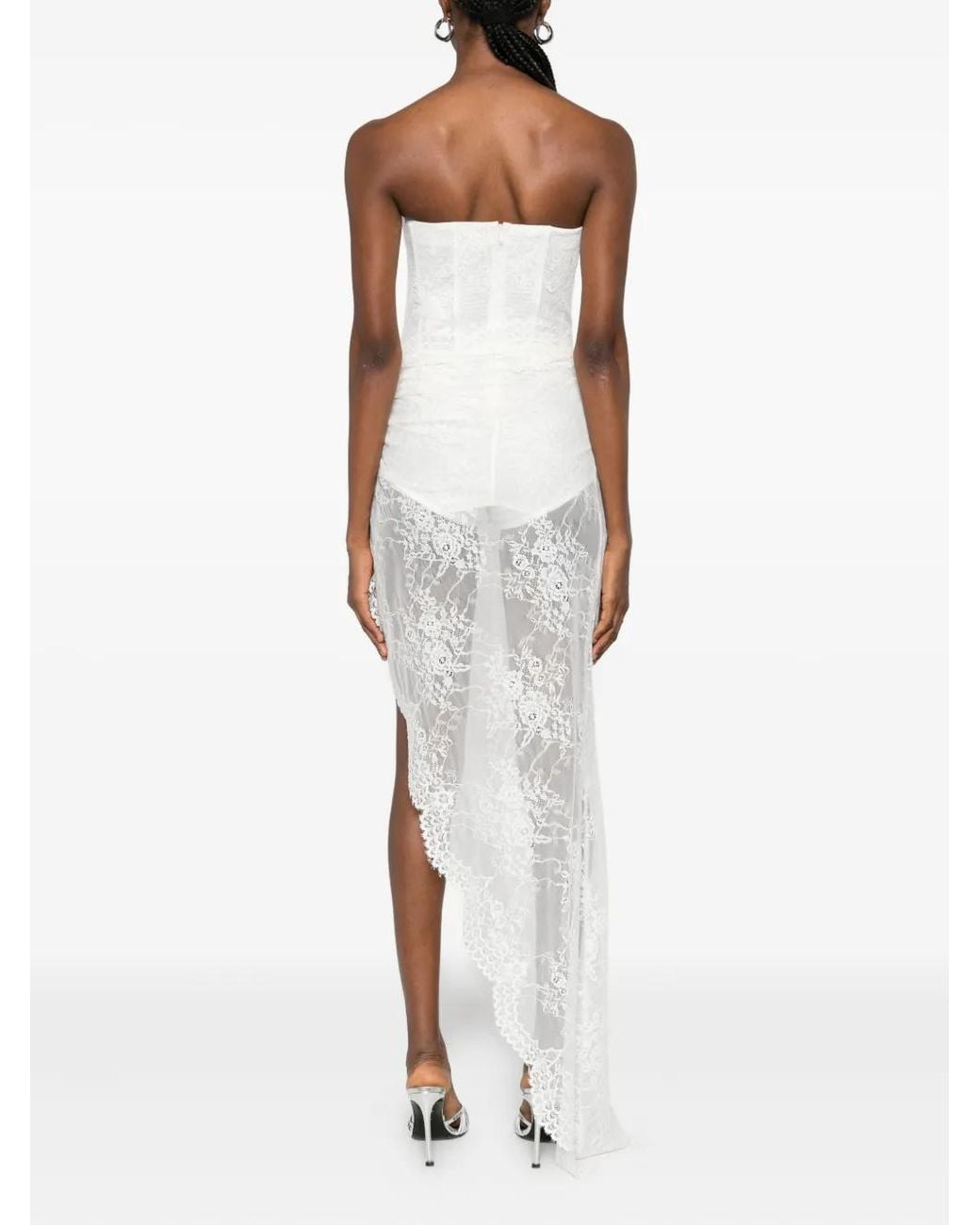 GIUSEPPE DI MORABITO White Laced Asymmetric Maxi Dress