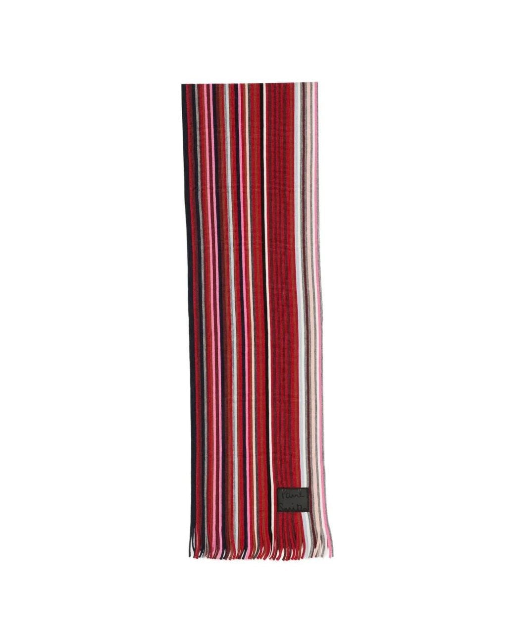 Paul Smith Red Wool Iver-Stripe Scarf for men