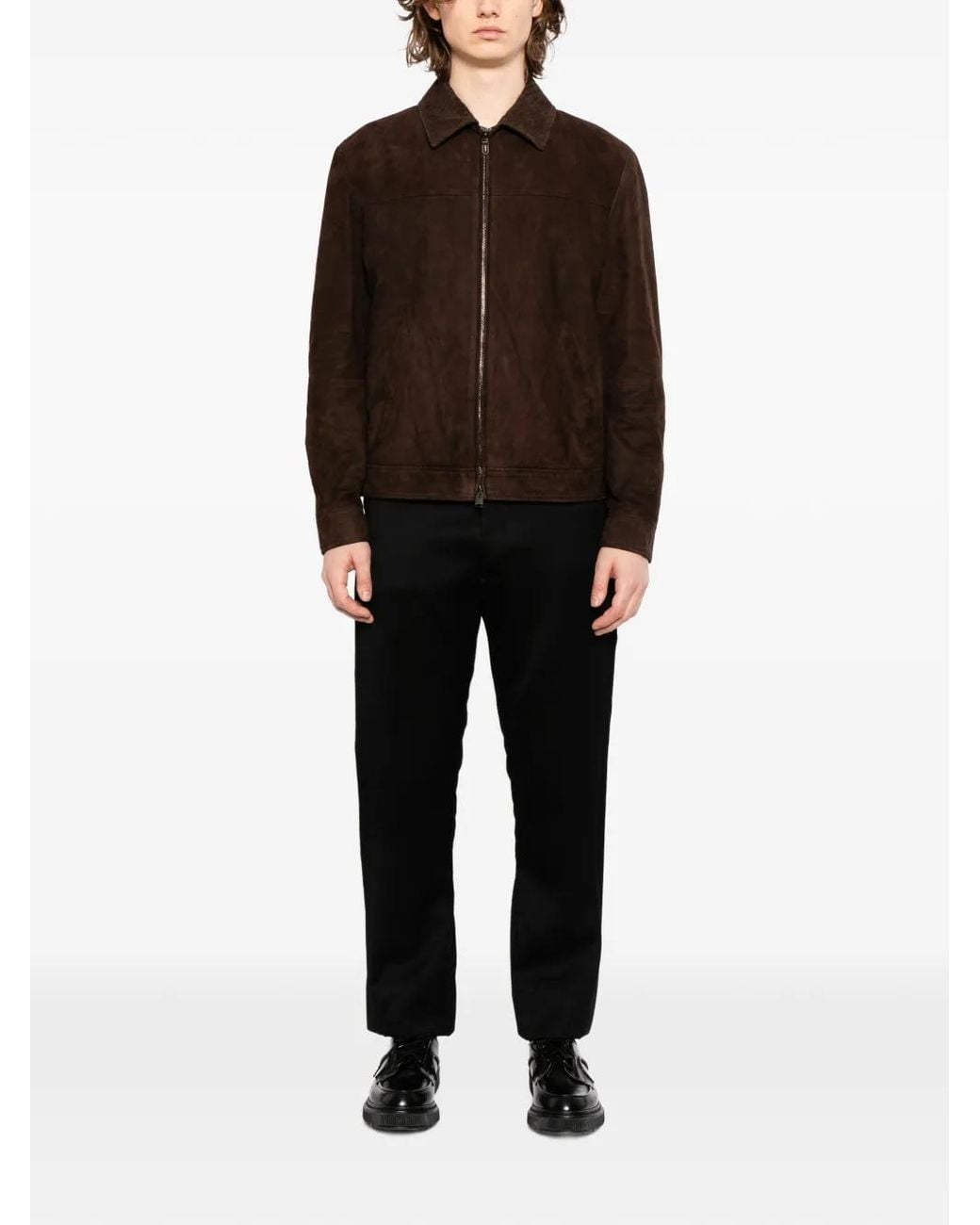 Canali Brown Zip Suede Jacket for men