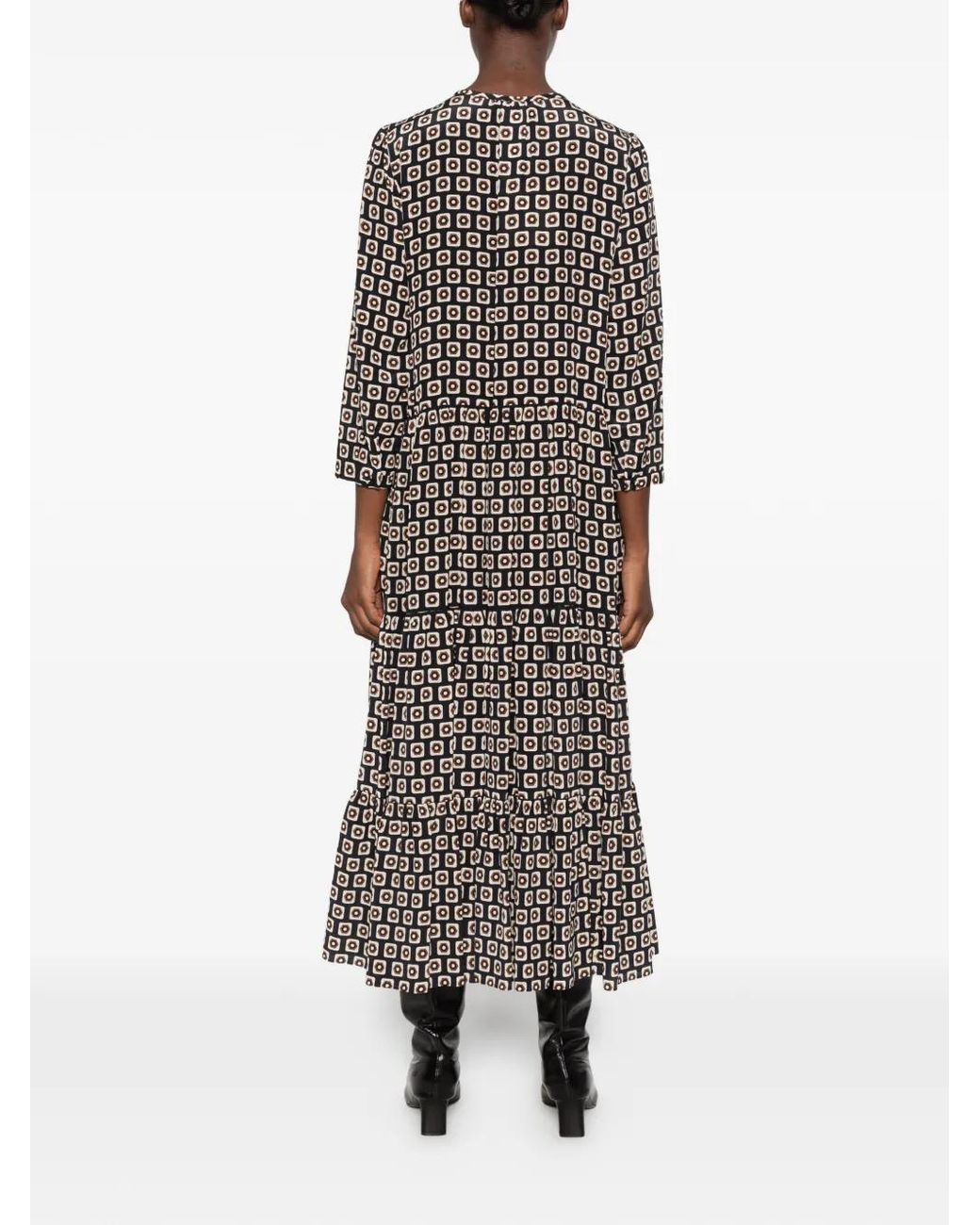 Max Mara Gray Geometric-Print Tiered Dress