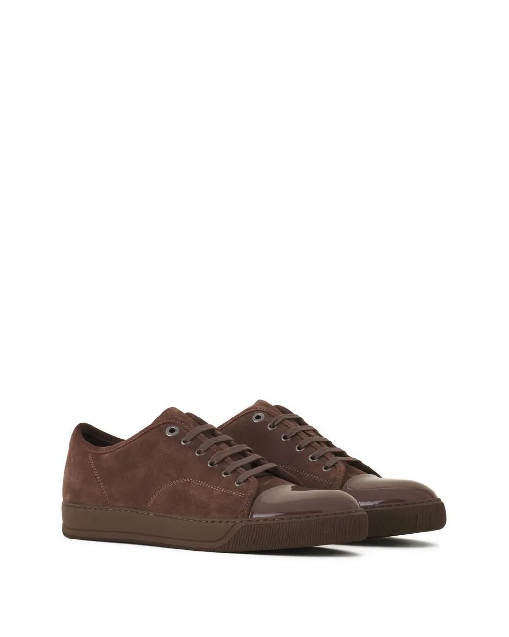 Lanvin Brown Suede Leather Cap-Toe Sneakers for men