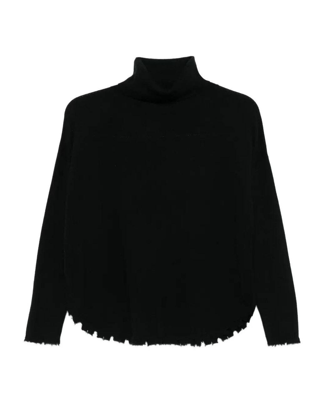 Kujten Black Mavis Roll-Neck Frayed Sweater